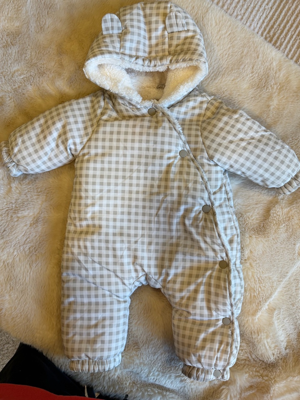 Zara 3-6M Cozy cream light green Gingham Hooded One-Piece Snowsuit